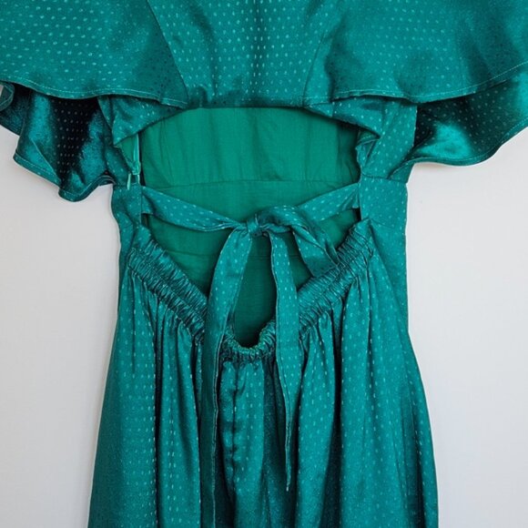 Lulus Cabaret Queen Polka Dot Embossed Satin Midi Dress Small Green Party Event - Picture 8 of 15